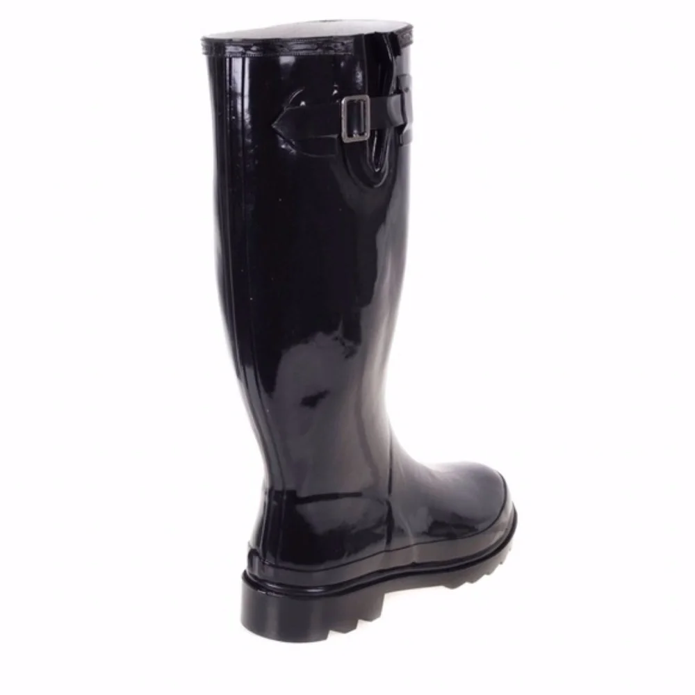 Women Rubber  Rain Boots, Black 14" Tall Garden Rainboots, NEW - Picture 2 of 4